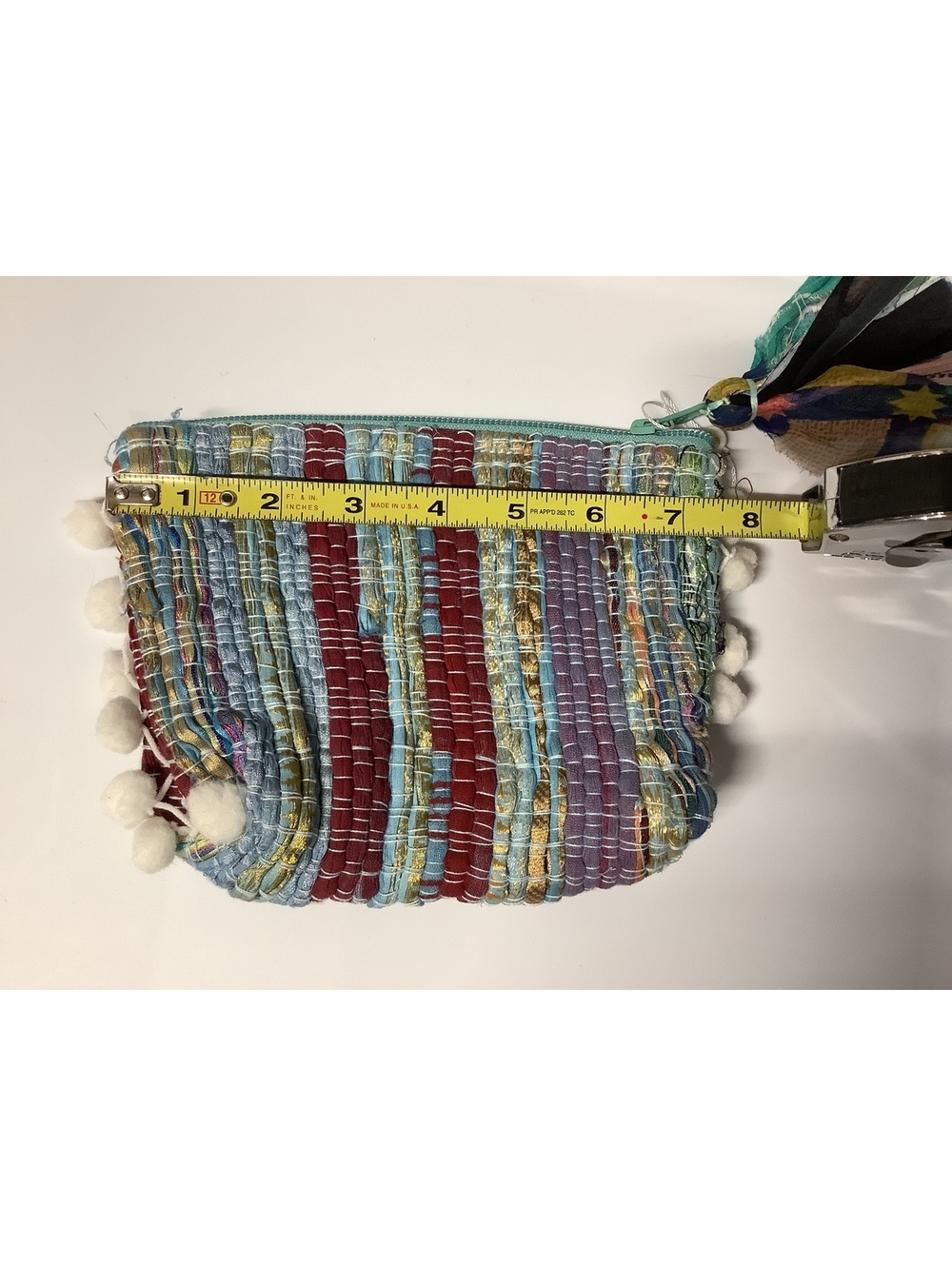 Shiraleah Colorful Striped Woven Tassel Zipper Pouch with Pom Pom Trim